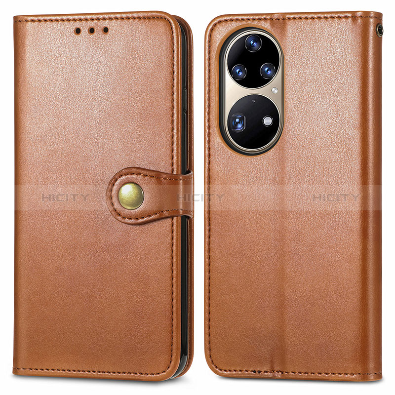 Coque Portefeuille Livre Cuir Etui Clapet S05D pour Huawei P50e Marron Plus