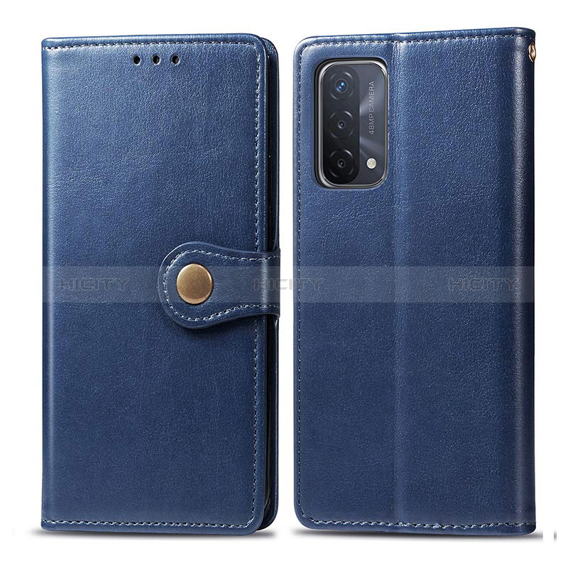 Coque Portefeuille Livre Cuir Etui Clapet S05D pour Oppo A74 5G Bleu Plus