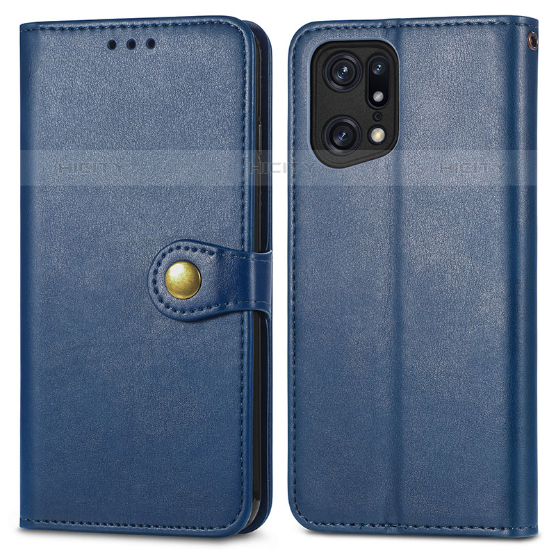 Coque Portefeuille Livre Cuir Etui Clapet S05D pour Oppo Find X5 Pro 5G Bleu Plus