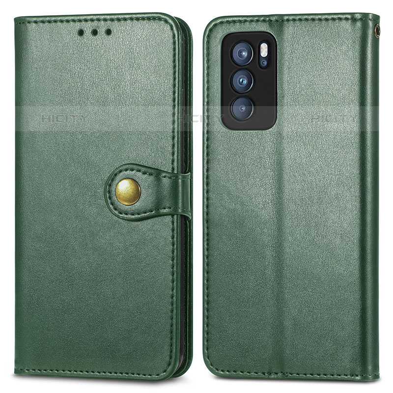 Coque Portefeuille Livre Cuir Etui Clapet S05D pour Oppo Reno6 Pro 5G India Vert Plus