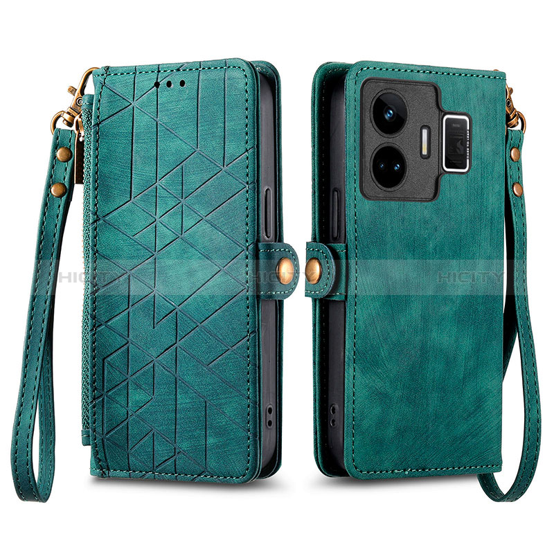 Coque Portefeuille Livre Cuir Etui Clapet S05D pour Realme GT Neo5 5G Vert Plus