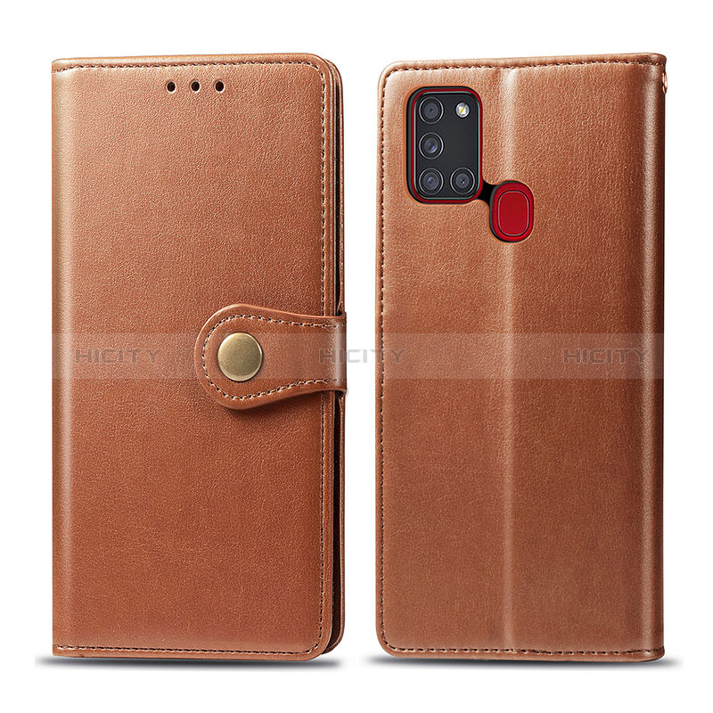 Coque Portefeuille Livre Cuir Etui Clapet S05D pour Samsung Galaxy A21s Marron Plus