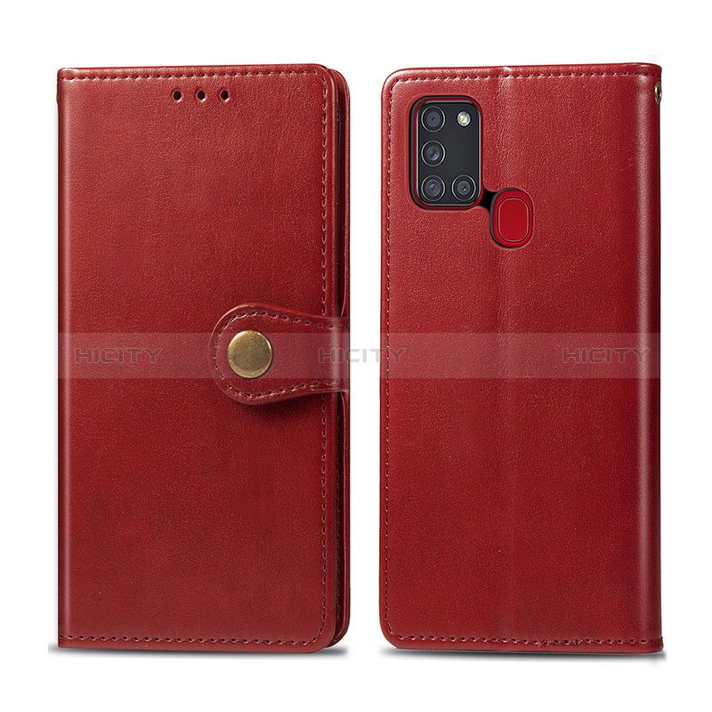 Coque Portefeuille Livre Cuir Etui Clapet S05D pour Samsung Galaxy A21s Rouge Plus