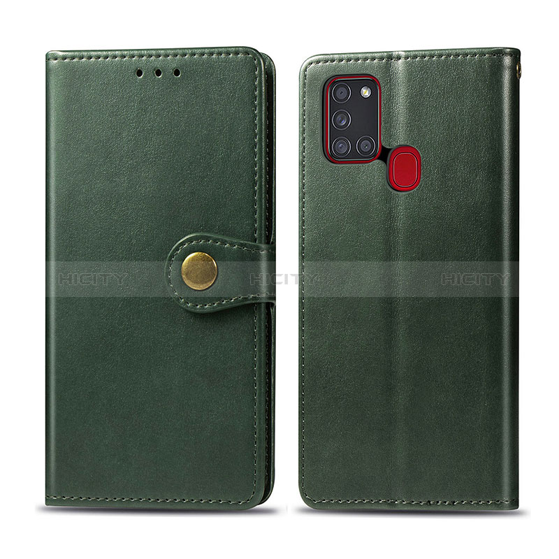 Coque Portefeuille Livre Cuir Etui Clapet S05D pour Samsung Galaxy A21s Vert Plus