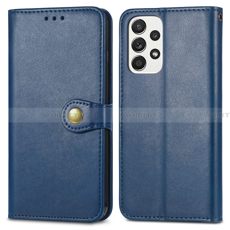 Coque Portefeuille Livre Cuir Etui Clapet S05D pour Samsung Galaxy A33 5G Bleu Plus