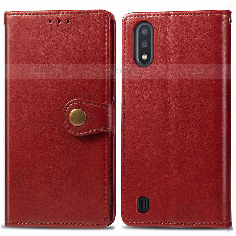 Coque Portefeuille Livre Cuir Etui Clapet S05D pour Samsung Galaxy M01 Rouge Plus