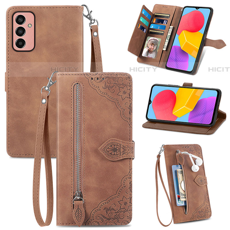 Coque Portefeuille Livre Cuir Etui Clapet S05D pour Samsung Galaxy M13 4G Marron Plus