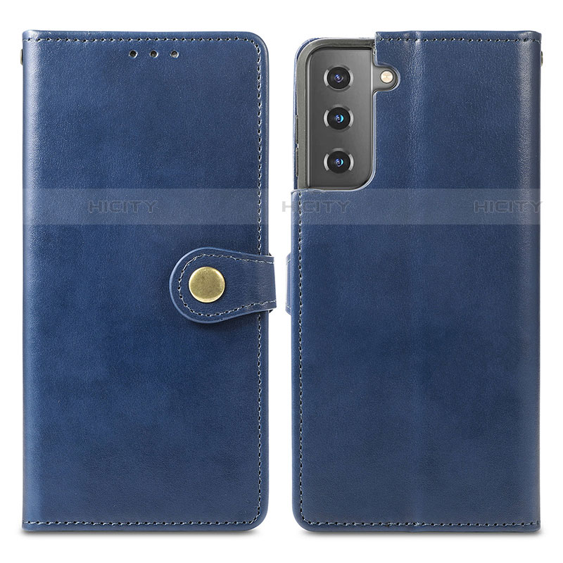 Coque Portefeuille Livre Cuir Etui Clapet S05D pour Samsung Galaxy S21 5G Bleu Plus