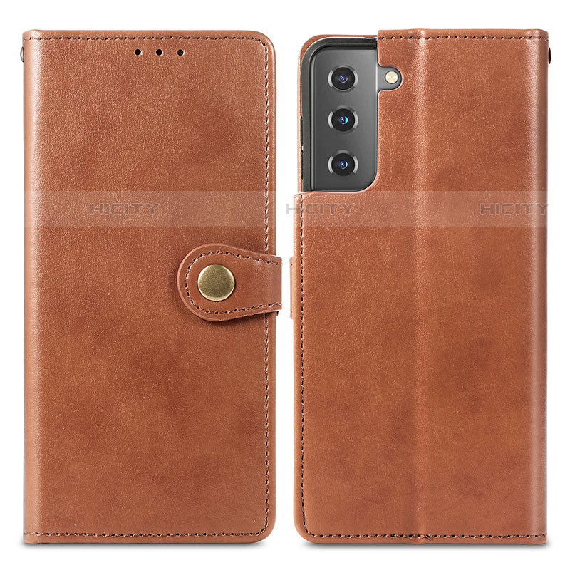 Coque Portefeuille Livre Cuir Etui Clapet S05D pour Samsung Galaxy S21 5G Marron Plus