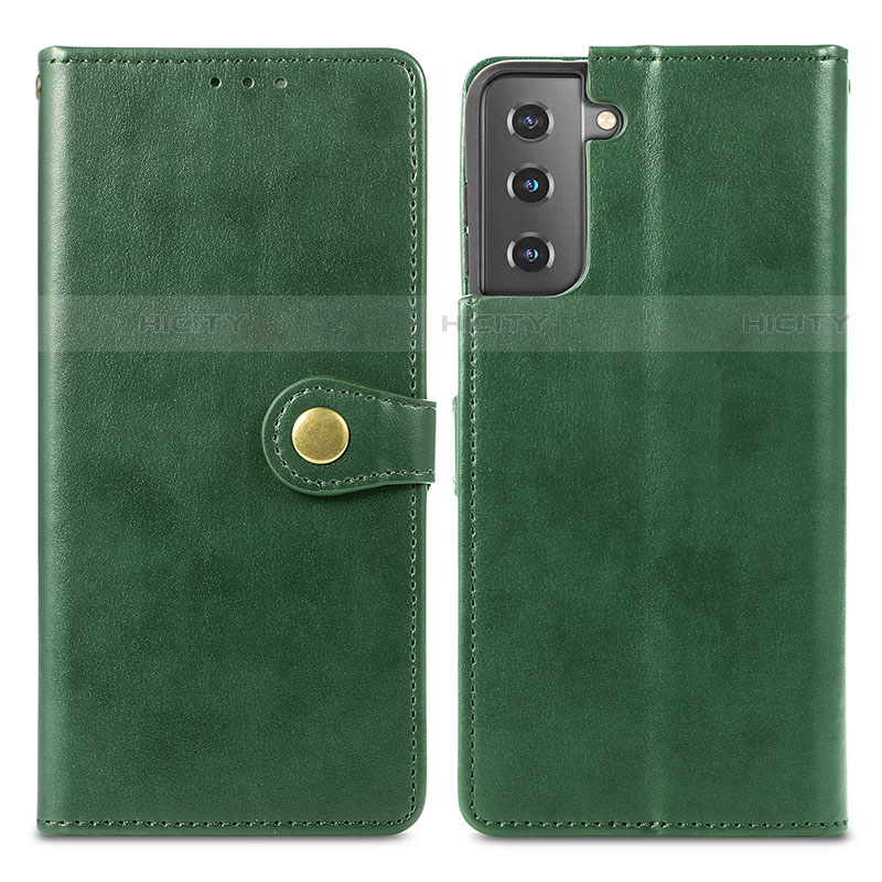 Coque Portefeuille Livre Cuir Etui Clapet S05D pour Samsung Galaxy S21 5G Vert Plus