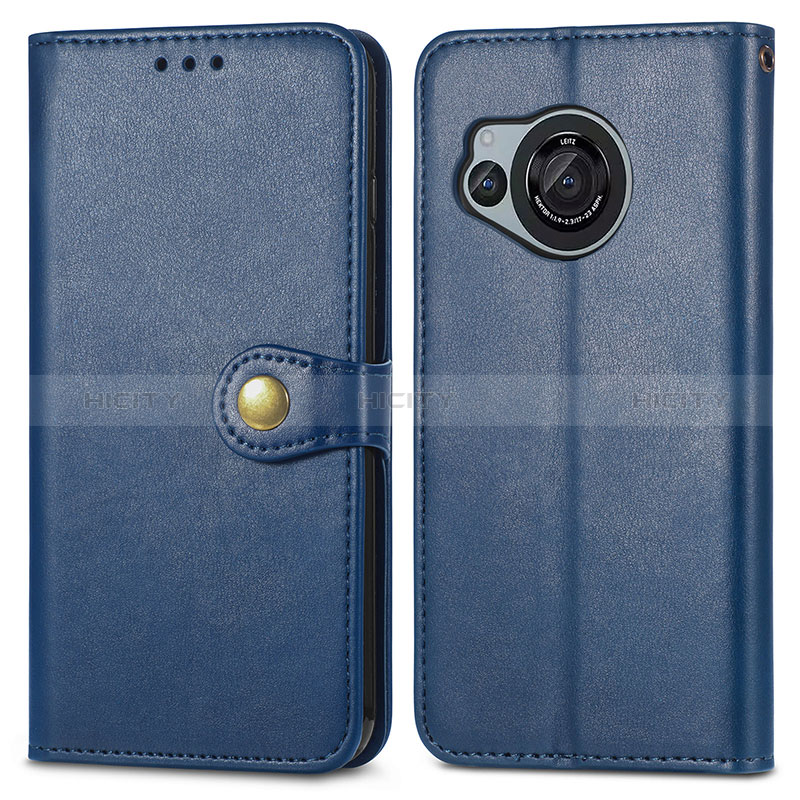 Coque Portefeuille Livre Cuir Etui Clapet S05D pour Sharp Aquos R8s Bleu Plus