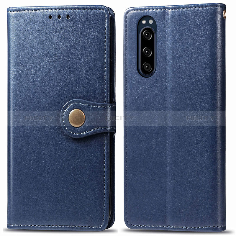 Coque Portefeuille Livre Cuir Etui Clapet S05D pour Sony Xperia 5 Bleu Plus