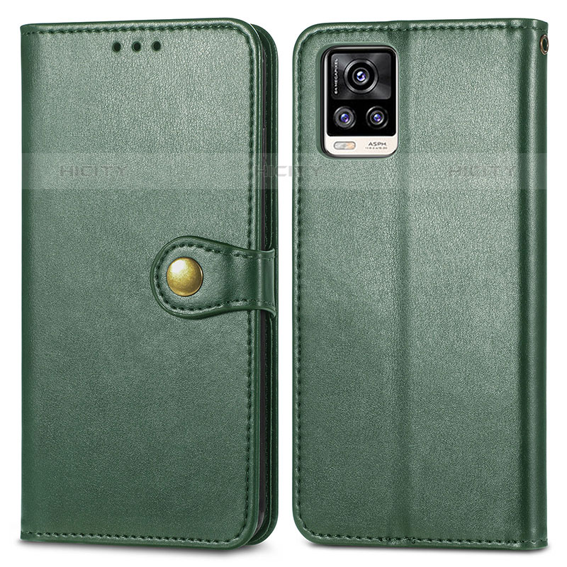 Coque Portefeuille Livre Cuir Etui Clapet S05D pour Vivo V20 (2021) Vert Plus