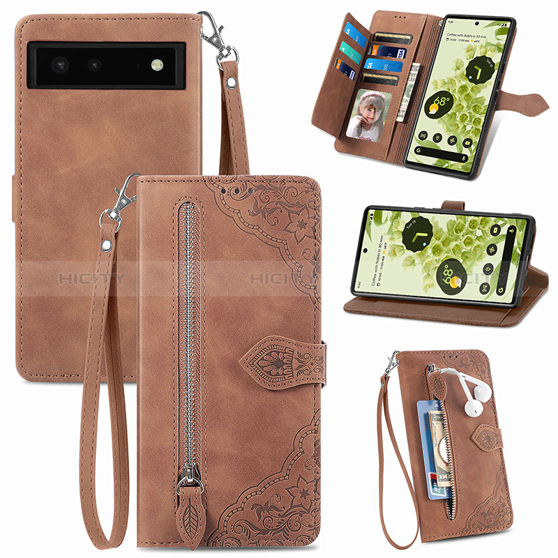 Coque Portefeuille Livre Cuir Etui Clapet S06D pour Google Pixel 6 5G Marron Plus