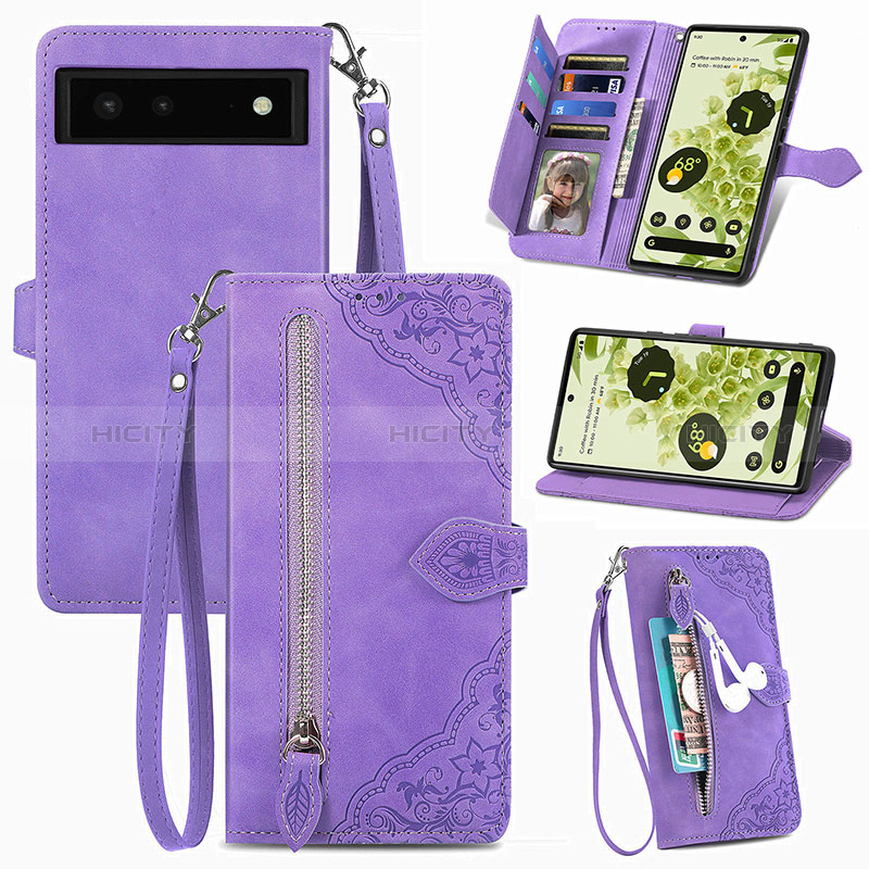 Coque Portefeuille Livre Cuir Etui Clapet S06D pour Google Pixel 6 5G Violet Plus