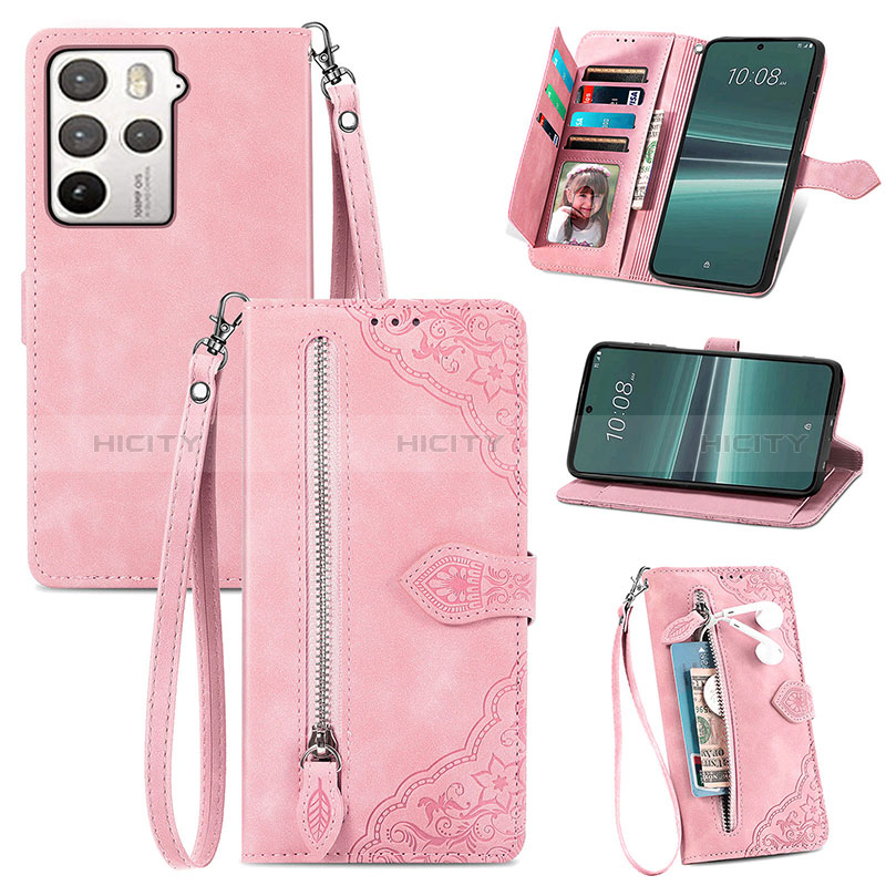 Coque Portefeuille Livre Cuir Etui Clapet S06D pour HTC U23 Pro 5G Rose Plus