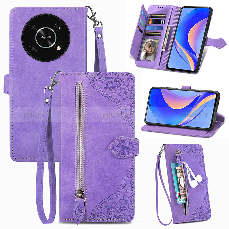 Coque Portefeuille Livre Cuir Etui Clapet S06D pour Huawei Enjoy 50 Pro Violet Plus