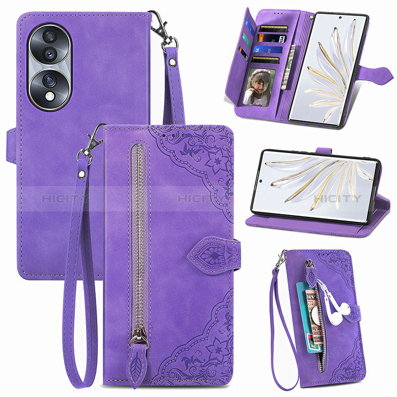 Coque Portefeuille Livre Cuir Etui Clapet S06D pour Huawei Honor 70 5G Violet Plus