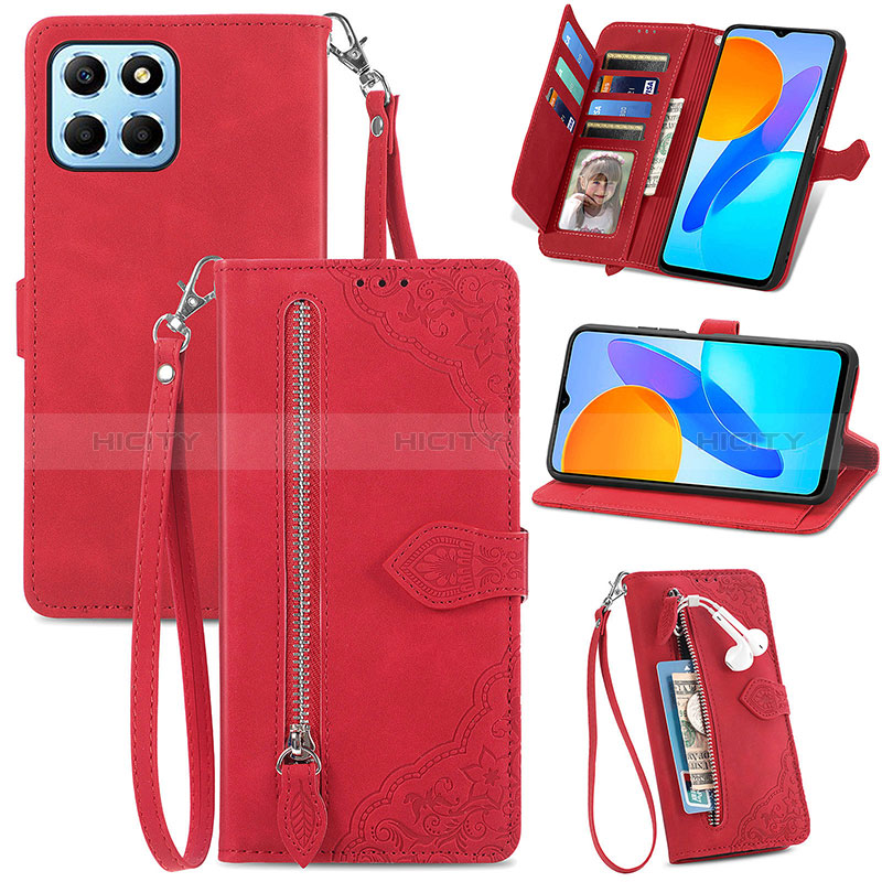 Coque Portefeuille Livre Cuir Etui Clapet S06D pour Huawei Honor 70 Lite 5G Rouge Plus