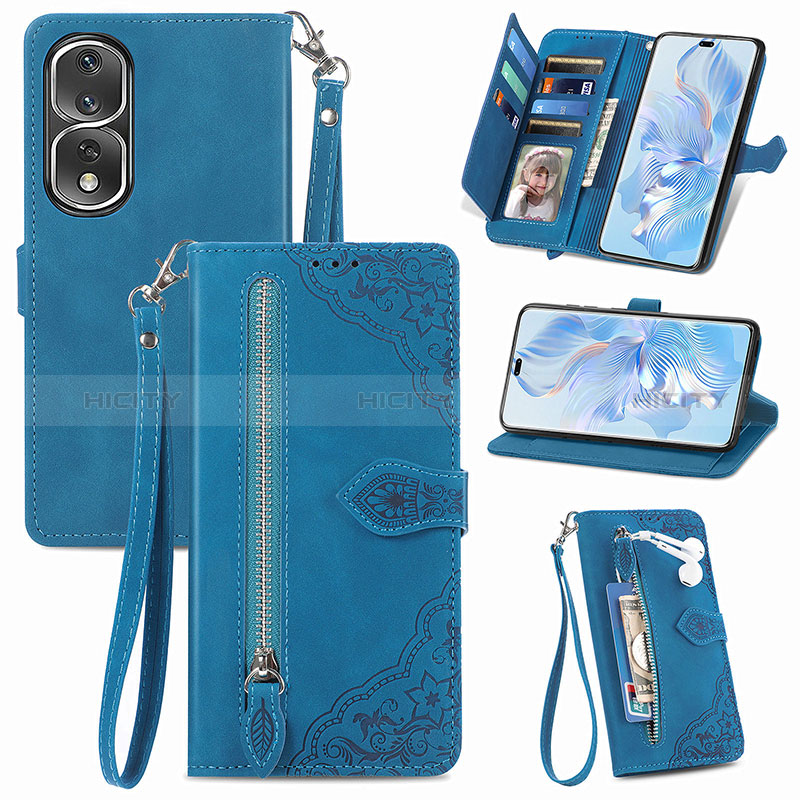 Coque Portefeuille Livre Cuir Etui Clapet S06D pour Huawei Honor 80 Pro Flat 5G Bleu Plus