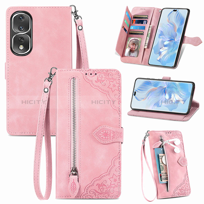 Coque Portefeuille Livre Cuir Etui Clapet S06D pour Huawei Honor 80 Pro Flat 5G Rose Plus