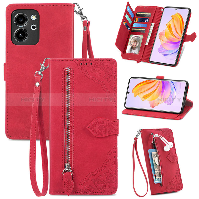 Coque Portefeuille Livre Cuir Etui Clapet S06D pour Huawei Honor 80 SE 5G Rouge Plus