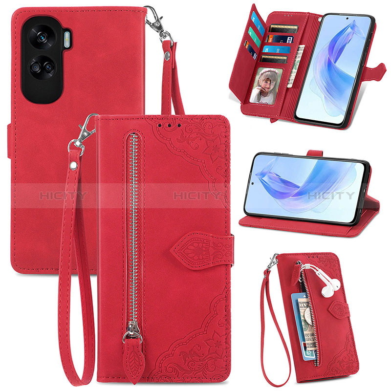 Coque Portefeuille Livre Cuir Etui Clapet S06D pour Huawei Honor 90 Lite 5G Rouge Plus