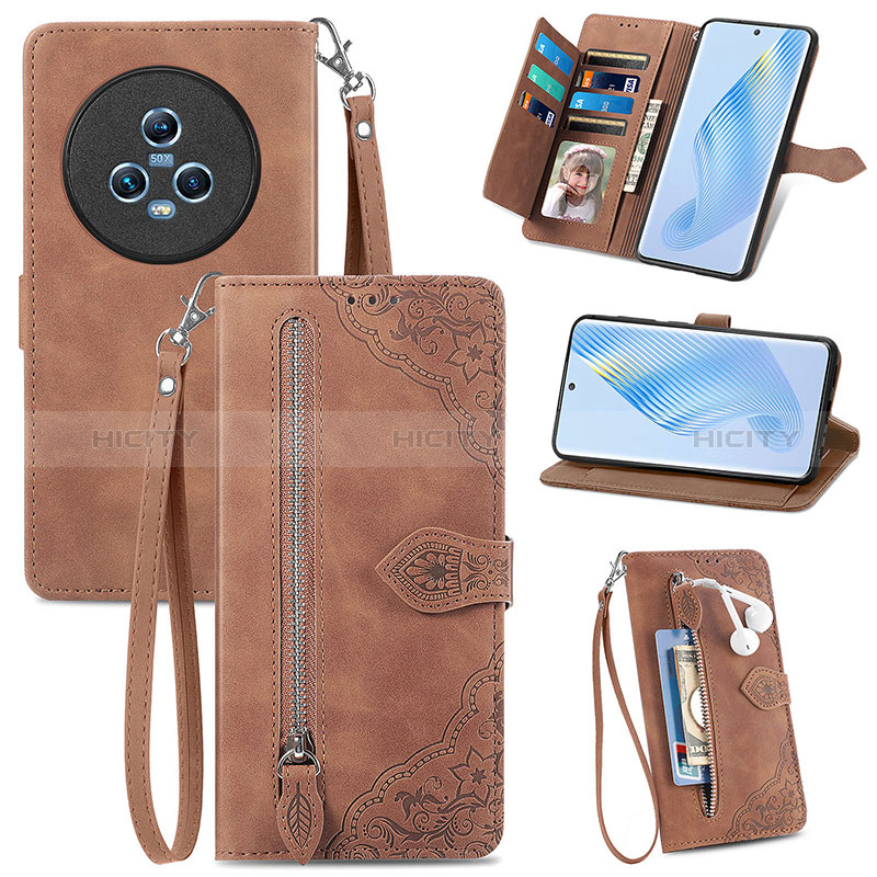 Coque Portefeuille Livre Cuir Etui Clapet S06D pour Huawei Honor Magic5 5G Marron Plus