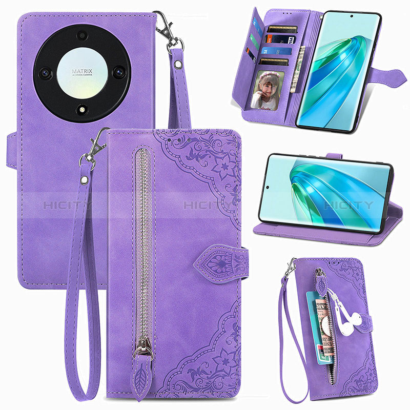 Coque Portefeuille Livre Cuir Etui Clapet S06D pour Huawei Honor Magic5 Lite 5G Violet Plus