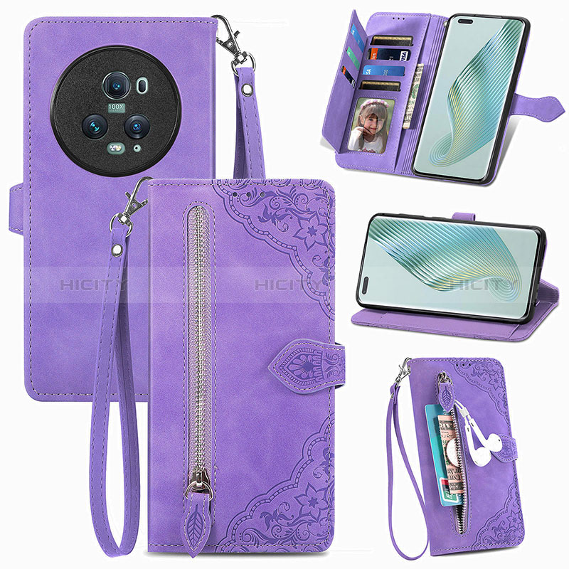 Coque Portefeuille Livre Cuir Etui Clapet S06D pour Huawei Honor Magic5 Pro 5G Violet Plus