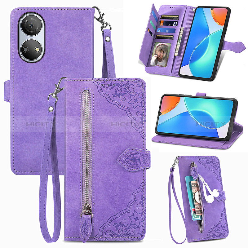 Coque Portefeuille Livre Cuir Etui Clapet S06D pour Huawei Honor X7 Violet Plus