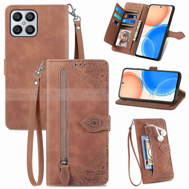 Coque Portefeuille Livre Cuir Etui Clapet S06D pour Huawei Honor X8 4G Marron Plus