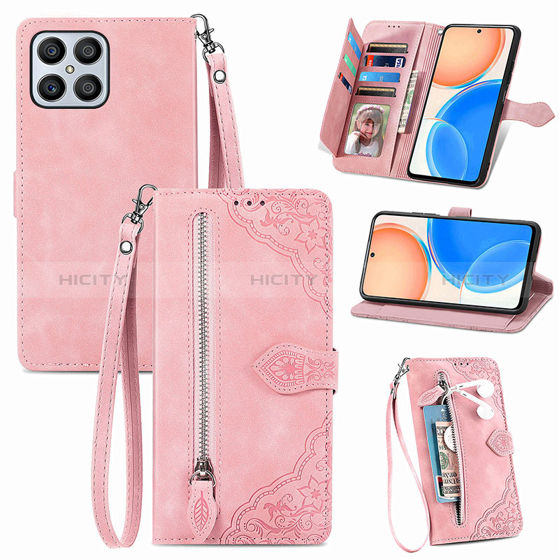 Coque Portefeuille Livre Cuir Etui Clapet S06D pour Huawei Honor X8 4G Rose Plus