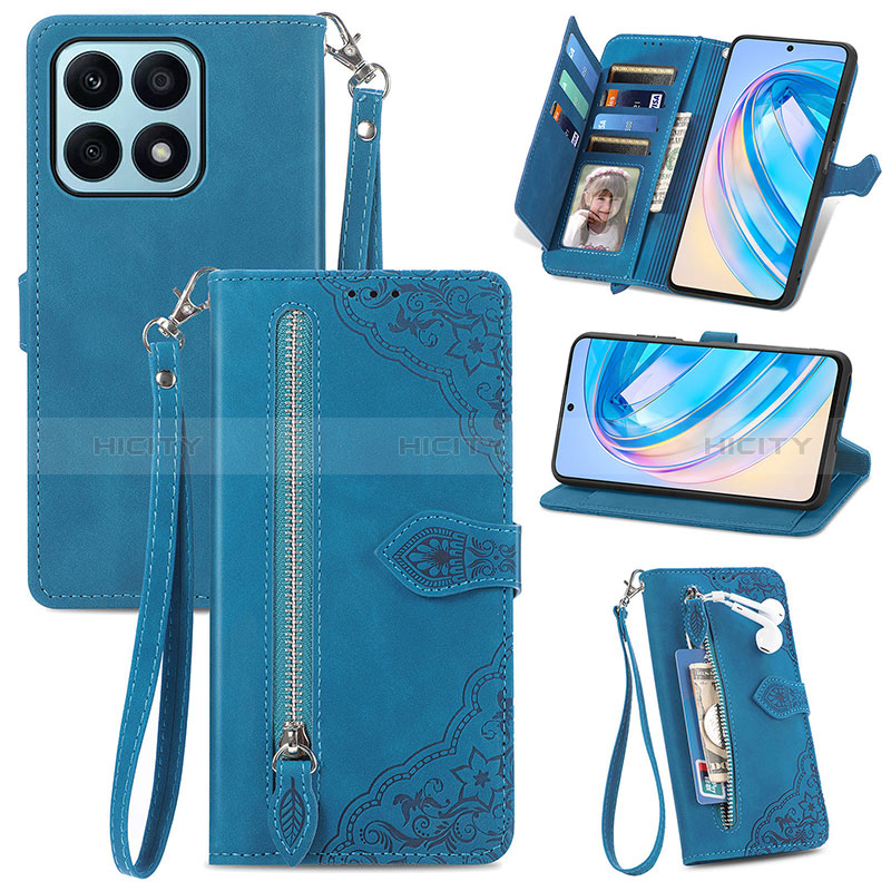 Coque Portefeuille Livre Cuir Etui Clapet S06D pour Huawei Honor X8a 4G Bleu Plus