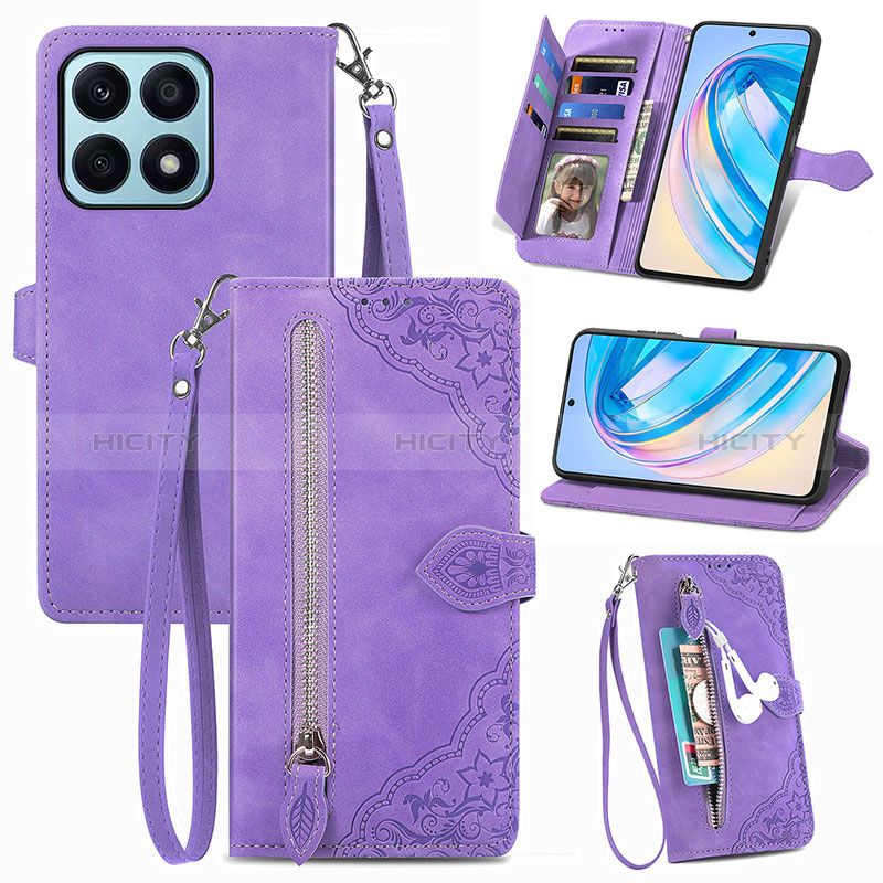 Coque Portefeuille Livre Cuir Etui Clapet S06D pour Huawei Honor X8a 4G Violet Plus