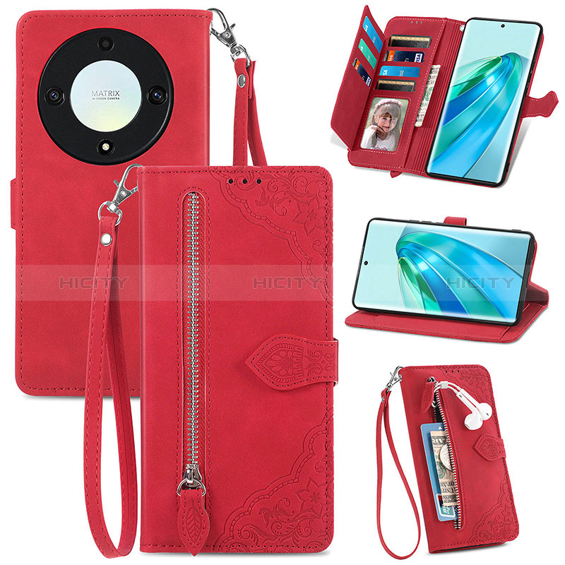 Coque Portefeuille Livre Cuir Etui Clapet S06D pour Huawei Honor X9a 5G Rouge Plus