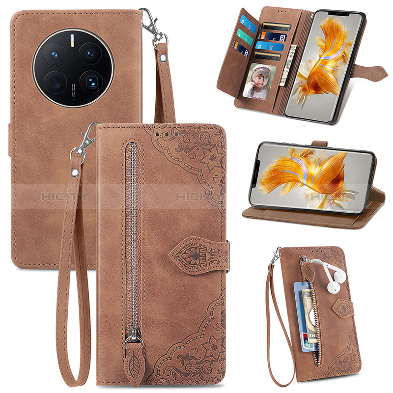 Coque Portefeuille Livre Cuir Etui Clapet S06D pour Huawei Mate 50 Pro Marron Plus