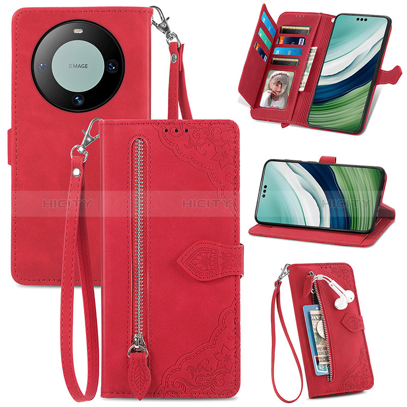 Coque Portefeuille Livre Cuir Etui Clapet S06D pour Huawei Mate 60 Pro+ Plus Rouge Plus