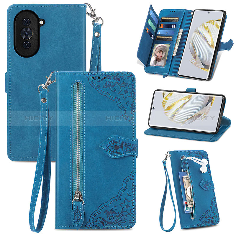 Coque Portefeuille Livre Cuir Etui Clapet S06D pour Huawei Nova 10 Bleu Plus