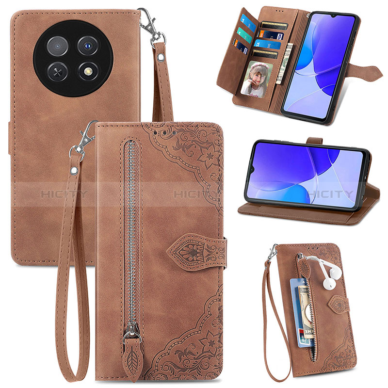 Coque Portefeuille Livre Cuir Etui Clapet S06D pour Huawei Nova Y91 Marron Plus