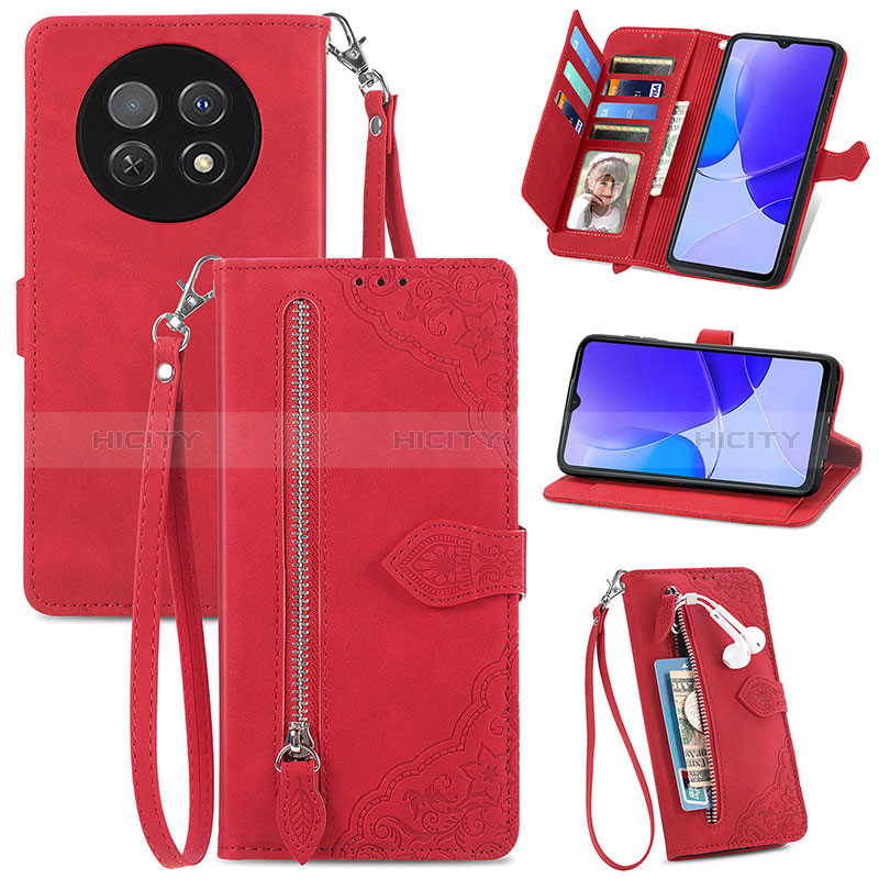 Coque Portefeuille Livre Cuir Etui Clapet S06D pour Huawei Nova Y91 Rouge Plus