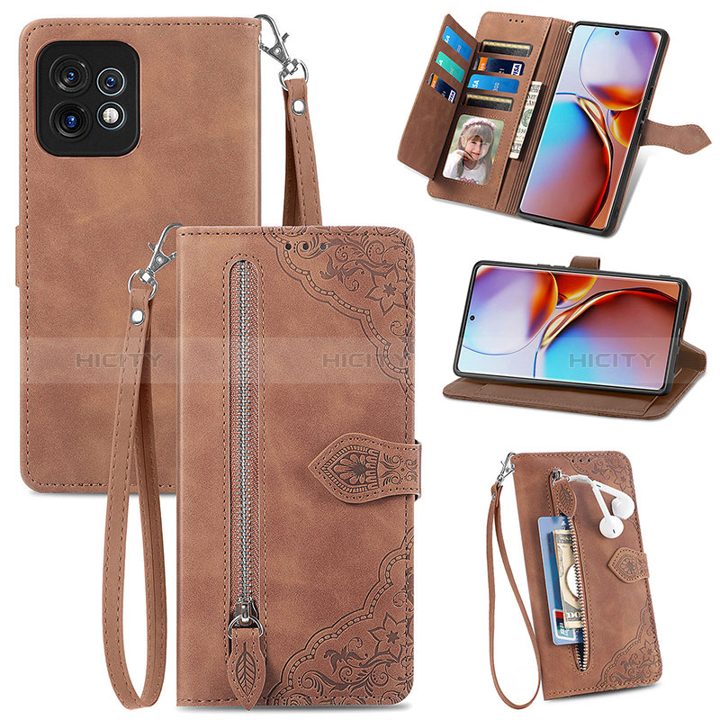 Coque Portefeuille Livre Cuir Etui Clapet S06D pour Motorola Moto Edge 40 Pro 5G Marron Plus