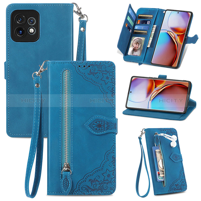 Coque Portefeuille Livre Cuir Etui Clapet S06D pour Motorola Moto Edge Plus (2023) 5G Bleu Plus