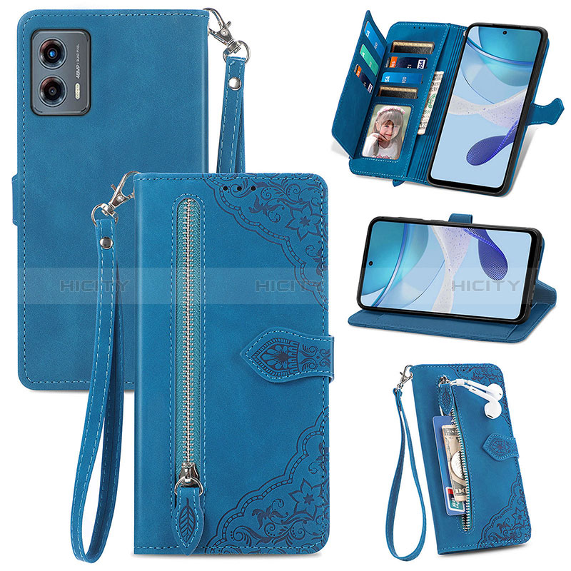 Coque Portefeuille Livre Cuir Etui Clapet S06D pour Motorola Moto G 5G (2023) Bleu Plus