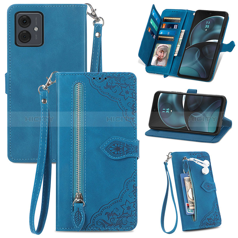 Coque Portefeuille Livre Cuir Etui Clapet S06D pour Motorola Moto G14 Bleu Plus