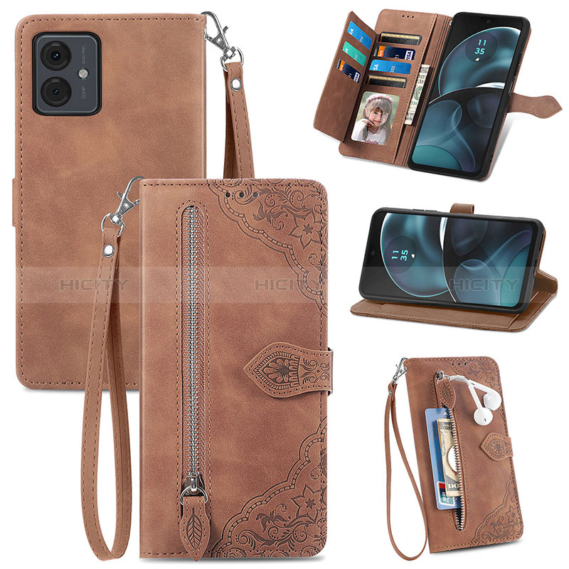 Coque Portefeuille Livre Cuir Etui Clapet S06D pour Motorola Moto G14 Marron Plus