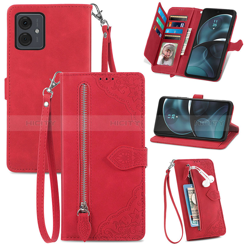 Coque Portefeuille Livre Cuir Etui Clapet S06D pour Motorola Moto G14 Rouge Plus