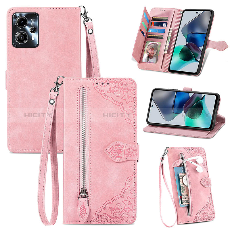 Coque Portefeuille Livre Cuir Etui Clapet S06D pour Motorola Moto G23 Rose Plus