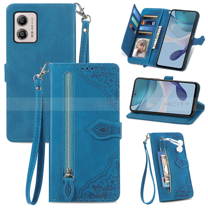 Coque Portefeuille Livre Cuir Etui Clapet S06D pour Motorola Moto G53j 5G Bleu Plus