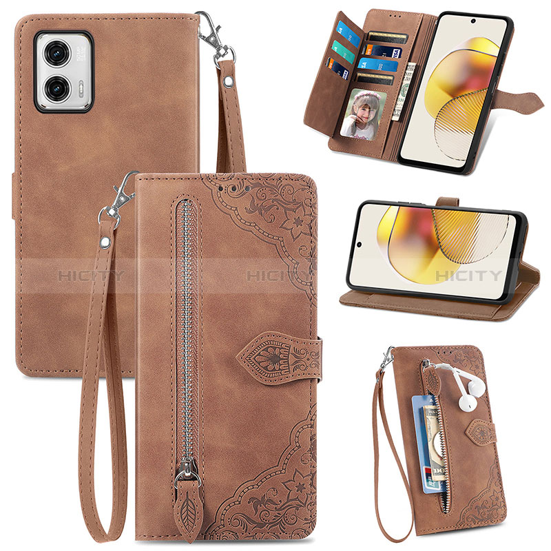 Coque Portefeuille Livre Cuir Etui Clapet S06D pour Motorola Moto G73 5G Marron Plus